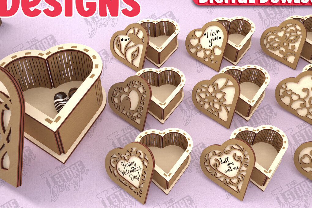 Σετ των 3 Intra απο ξύλο plywood 3mm-4mm πάχος Candy Box για την Ημέρα του Αγίου Βαλεντίνου | CNC Δίασταση 15x15 cm INTRAFABR-112901642