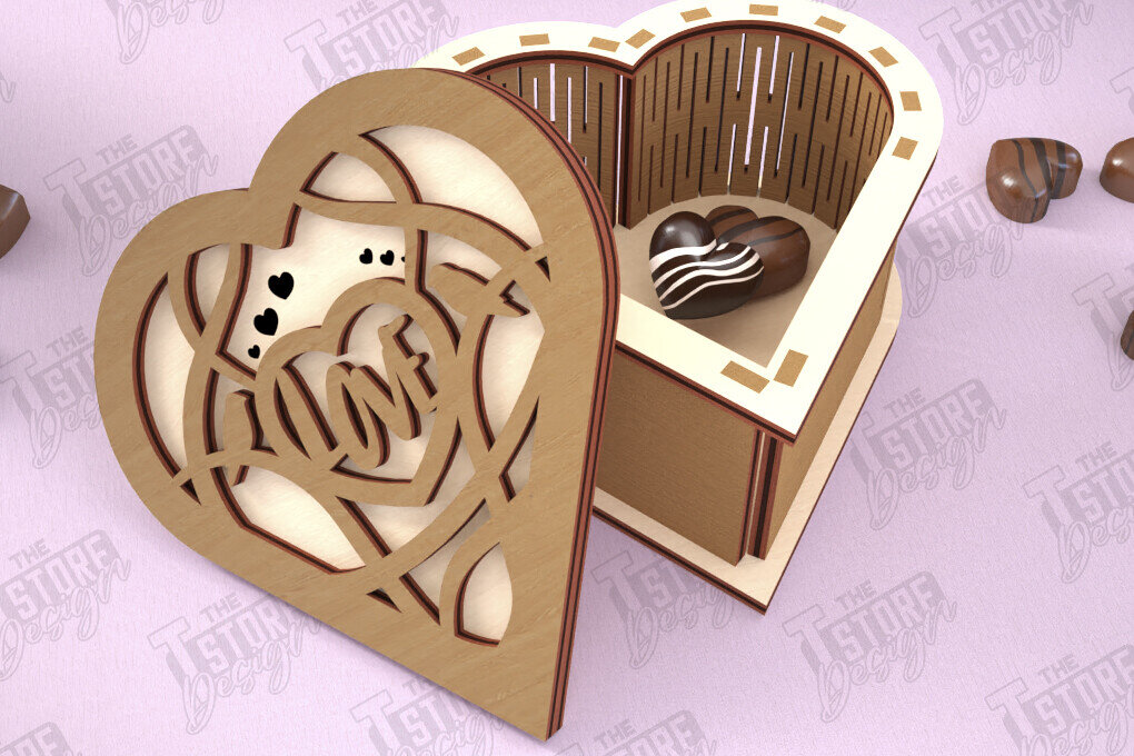 Σετ των 2 Intra απο ξύλο plywood 3mm-4mm πάχος Candy Box Ημέρα του Αγίου Βαλεντίνου | Σχήμα Καρδιάς Δίασταση 15x15 cm INTRAFABR-112901148