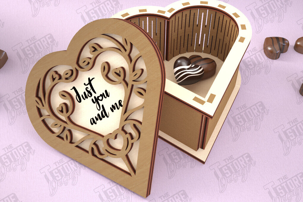 Σετ των 2 Intra απο ξύλο plywood 3mm-4mm πάχος Candy Box Ημέρα του Αγίου Βαλεντίνου | Σχήμα Καρδιάς Δίασταση 15x15 cm INTRAFABR-112901115