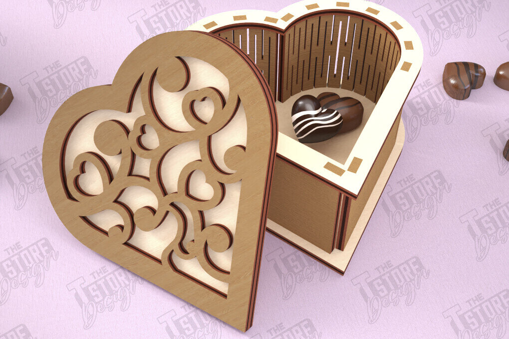 Σετ των 2 Intra απο ξύλο plywood 3mm-4mm πάχος Candy Box Ημέρα του Αγίου Βαλεντίνου | Σχήμα Καρδιάς Δίασταση 15x15 cm INTRAFABR-112901118