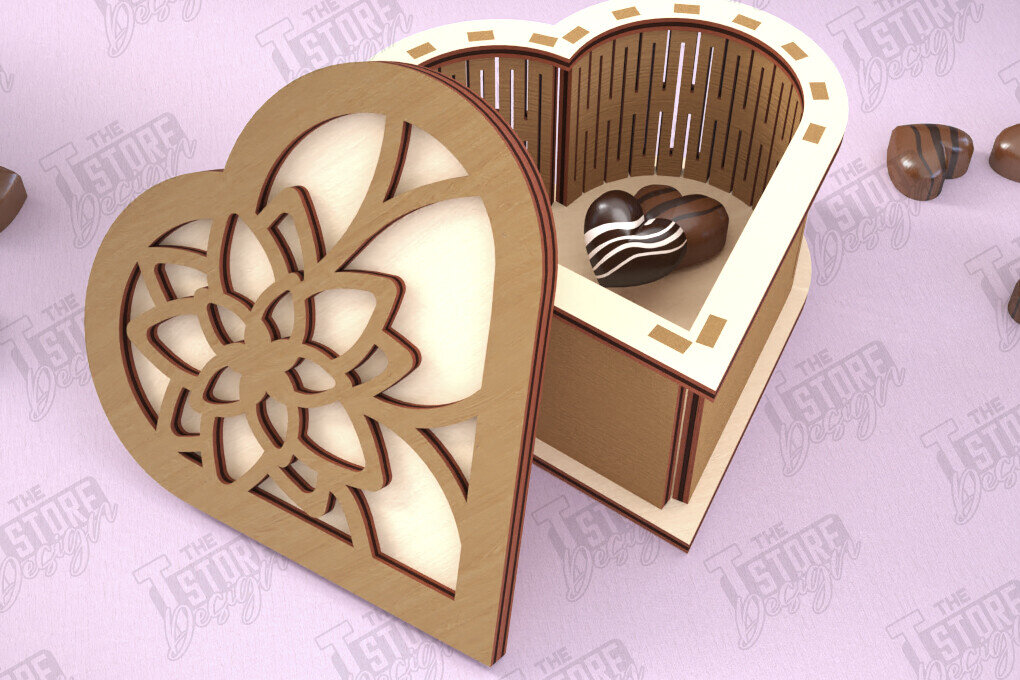 Σετ των 2 Intra απο ξύλο plywood 3mm-4mm πάχος Candy Box Ημέρα του Αγίου Βαλεντίνου | Σχήμα Καρδιάς Δίασταση 15x15 cm INTRAFABR-112901126