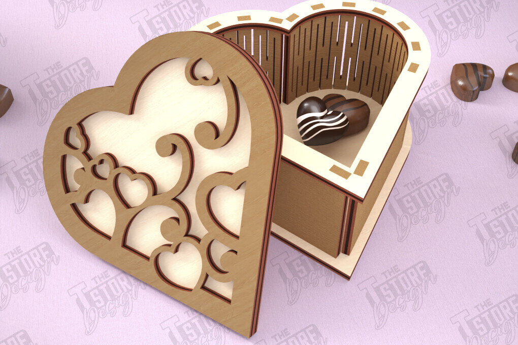 Σετ των 2 Intra απο ξύλο plywood 3mm-4mm πάχος Candy Box Ημέρα του Αγίου Βαλεντίνου | Σχήμα Καρδιάς Δίασταση 15x15 cm INTRAFABR-112901131