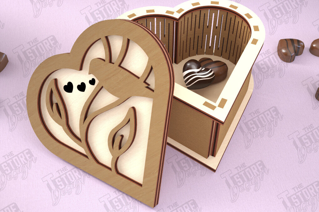 Σετ των 3 Intra απο ξύλο plywood 3mm-4mm πάχος Candy Box Ημέρα του Αγίου Βαλεντίνου | Σχήμα Καρδιάς Δίασταση 15x15 cm INTRAFABR-112901135