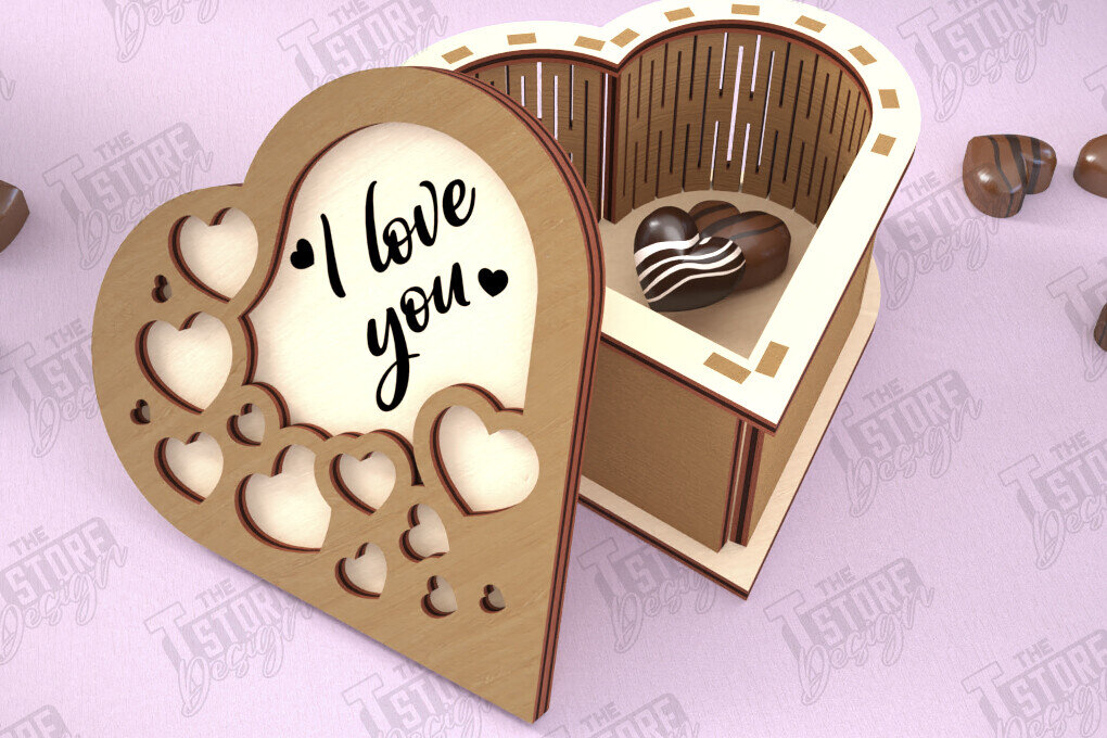 Σετ των 3 Intra απο ξύλο plywood 3mm-4mm πάχος Candy Box Ημέρα του Αγίου Βαλεντίνου | Σχήμα Καρδιάς Δίασταση 15x15 cm INTRAFABR-112901139