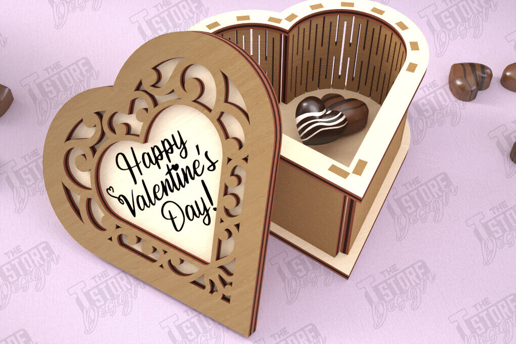 Σετ των 2 Intra απο ξύλο plywood 3mm-4mm πάχος Candy Box Ημέρα του Αγίου Βαλεντίνου | Σχήμα Καρδιάς Δίασταση 15x15 cm INTRAFABR-112901069