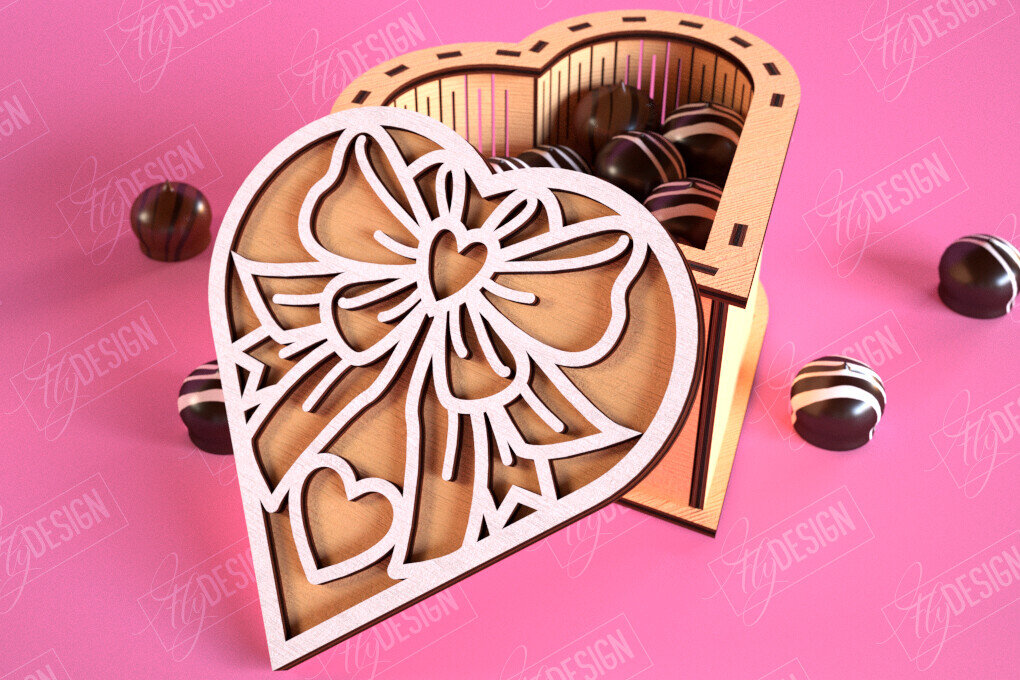 Σετ των 2 Intra απο ξύλο plywood 3mm-4mm πάχος Candy Box Ημέρα του Αγίου Βαλεντίνου | Κουτί θεραπείας Δίασταση 15x15 cm INTRAFABR-113523268