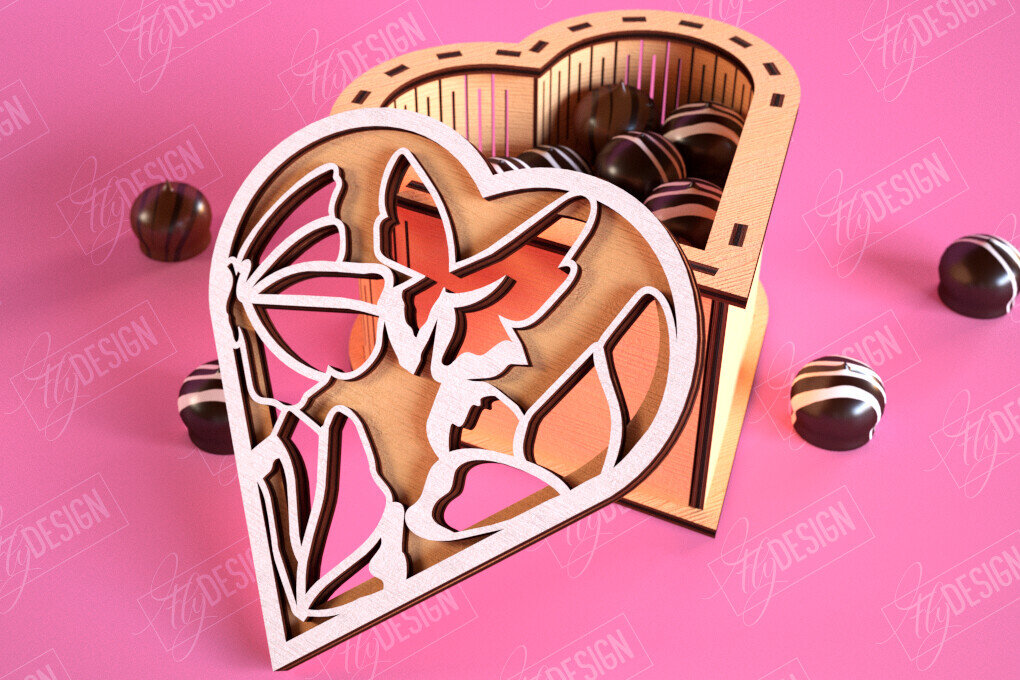 Σετ των 2 Intra απο ξύλο plywood 3mm-4mm πάχος Candy Box Ημέρα του Αγίου Βαλεντίνου | Κουτί θεραπείας Δίασταση 15x15 cm INTRAFABR-113523223