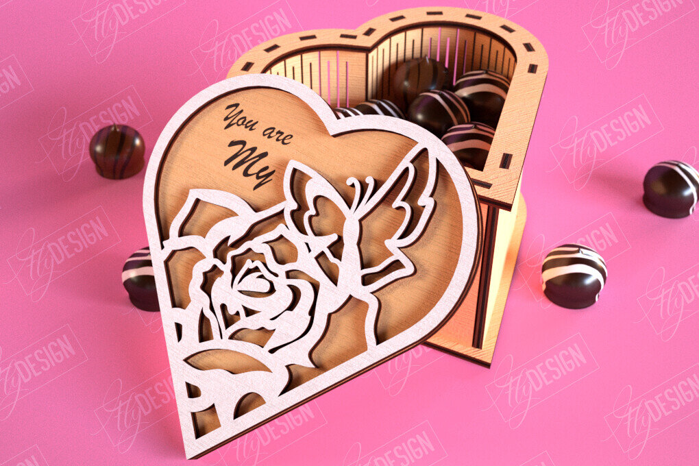 Σετ των 2 Intra απο ξύλο plywood 3mm-4mm πάχος Candy Box Ημέρα του Αγίου Βαλεντίνου | Κουτί θεραπείας Δίασταση 15x15 cm INTRAFABR-113523241