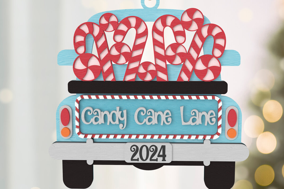 Σετ των 3 Intra απο ξύλο plywood 3mm-4mm πάχος Στολίδι Candy Cane Lane Truck Δίασταση 8x8 cm INTRAFABR-107909522