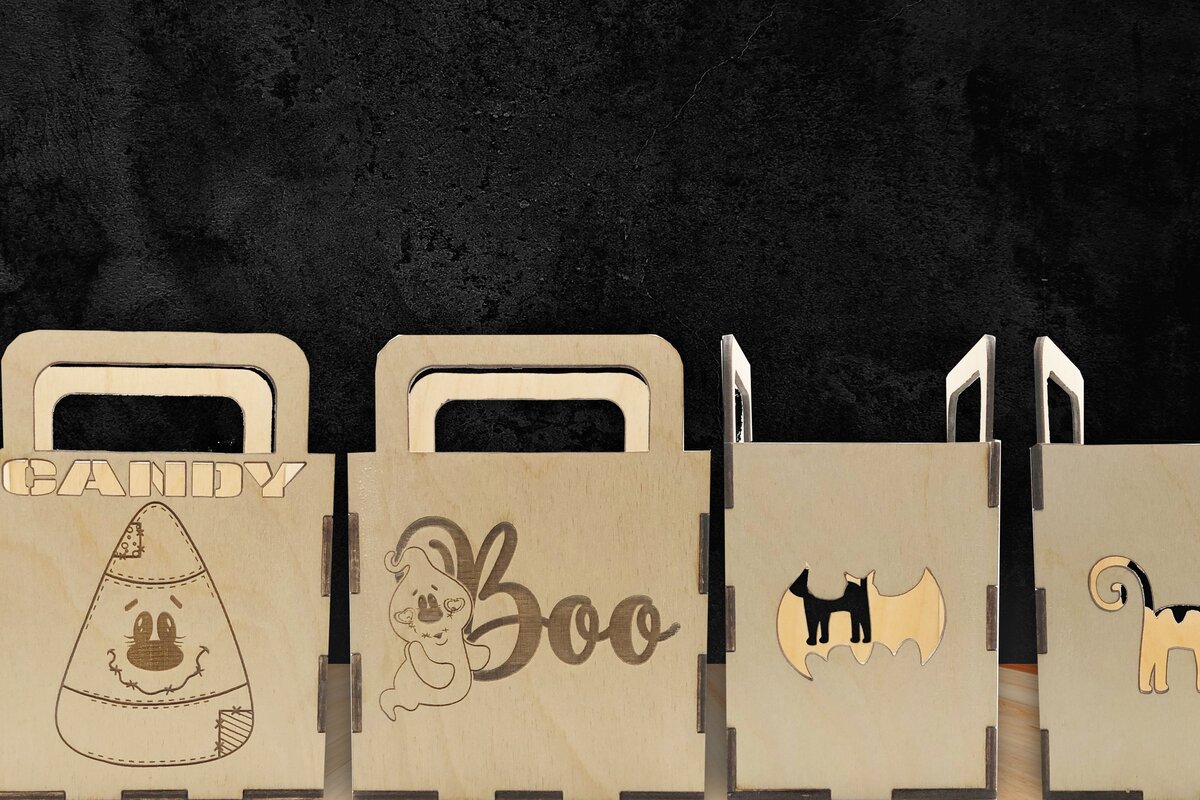 Σετ των 2 Intra απο ξύλο plywood 3mm-4mm πάχος Κουτί αποκριάτικου κέρασμα με καλαμπόκι καραμέλα Δίασταση 15x15 cm INTRAFABR-39583402