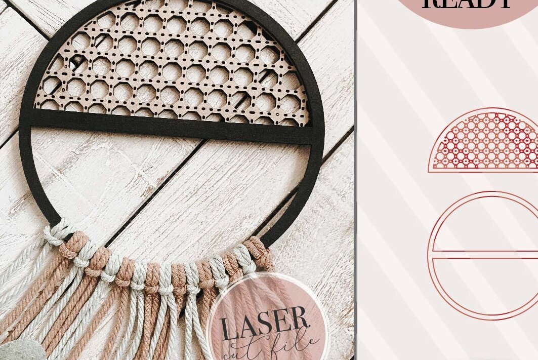 Intra απο ξύλο plywood 3mm-4mm πάχος Cane Circle Rattan Macrame Δίασταση 30x20 cm INTRAFABR-74747111