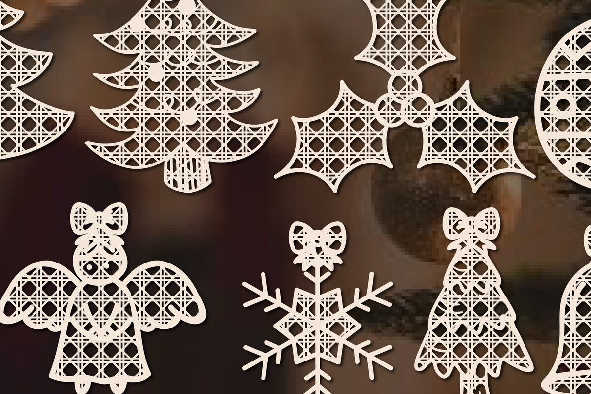 Σετ των 2 Intra απο ξύλο plywood 3mm-4mm πάχος χριστουγεννιάτικων στοιχείων Cane Rattan Δίασταση 15x15 cm INTRAFABR-36579806