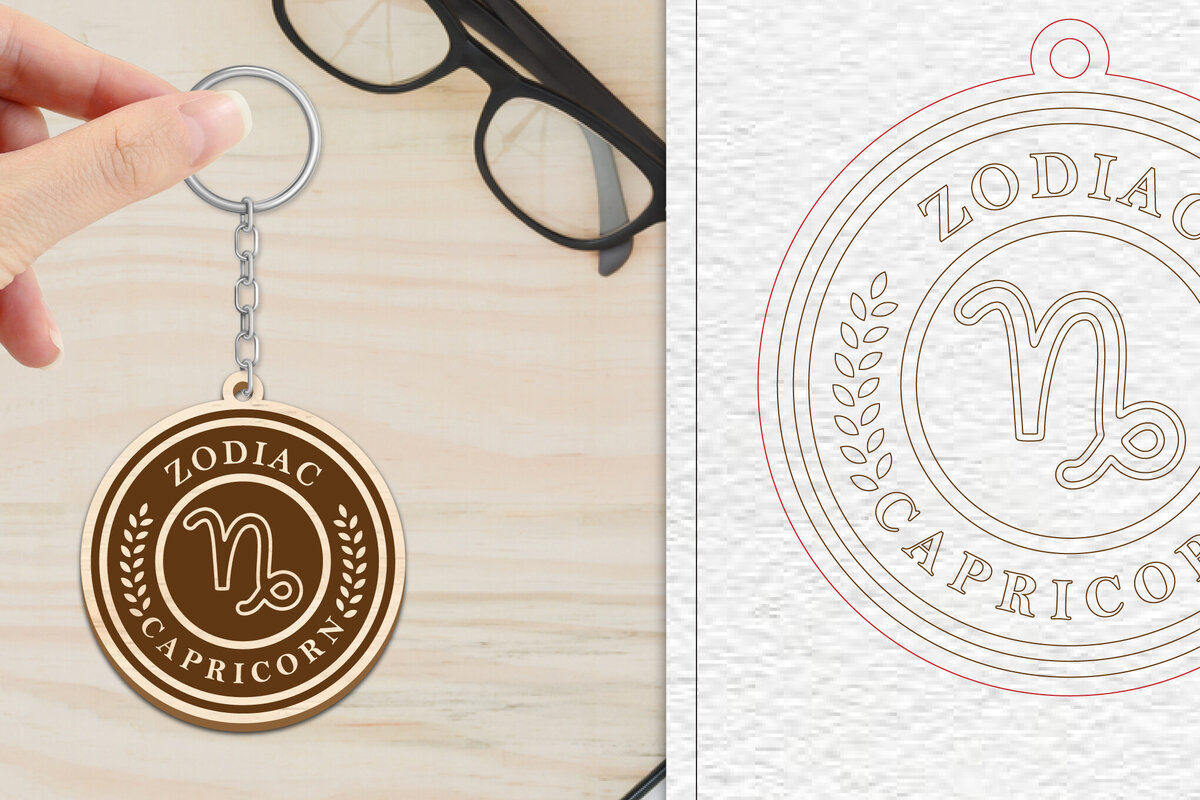 Σετ των 3 Intra απο ξύλο plywood 3mm-4mm πάχος Κοπή  Μπρελόκ Capricorn | Ζωδιακός κύκλος Δίασταση 6x6 cm INTRAFABR-102217553