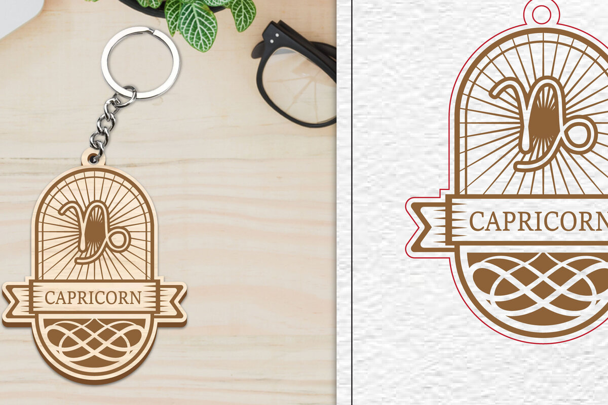 Σετ των 3 Intra απο ξύλο plywood 3mm-4mm πάχος Κοπή  Μπρελόκ Capricorn | Zodiac Si Δίασταση 6x6 cm INTRAFABR-100961898