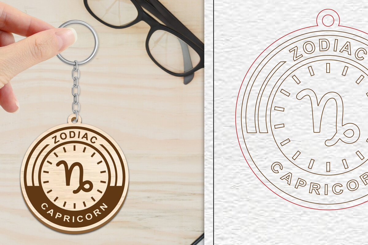 Σετ των 3 Intra απο ξύλο plywood 3mm-4mm πάχος Μπρελόκ Capricorn  | Zodiac Δίασταση 6x6 cm INTRAFABR-102290007