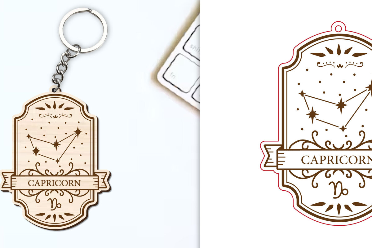 Σετ των 3 Intra απο ξύλο plywood 3mm-4mm πάχος Μπρελόκ Capricorn  | Zodiac Δίασταση 6x6 cm INTRAFABR-98419772
