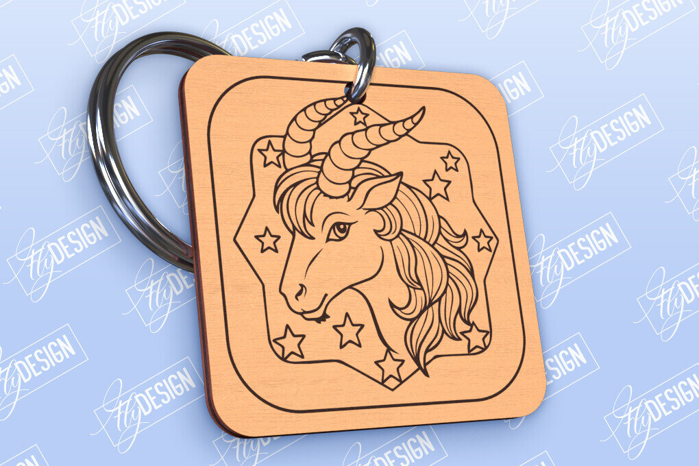 Σετ των 3 Intra απο ξύλο plywood 3mm-4mm πάχος Μπρελόκ Capricorn | Ζώδιο | CNC Δίασταση 6x6 cm INTRAFABR-98550466