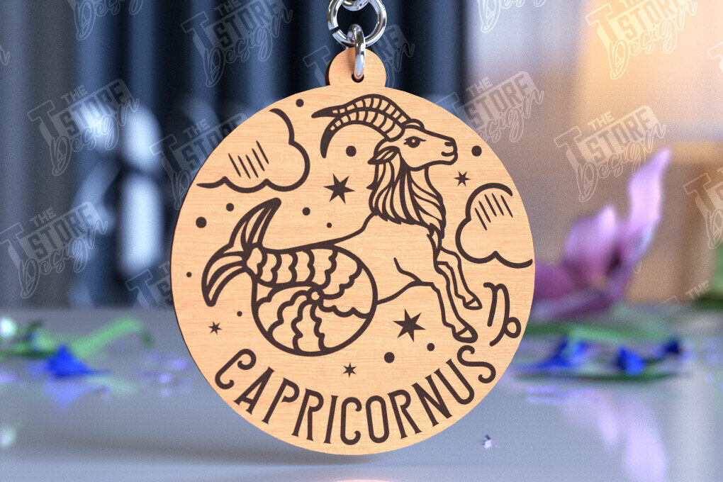Σετ των 3 Intra απο ξύλο plywood 3mm-4mm πάχος Μπρελόκ Capricorn | Ζώδιο | CNC Δίασταση 6x6 cm INTRAFABR-98273114
