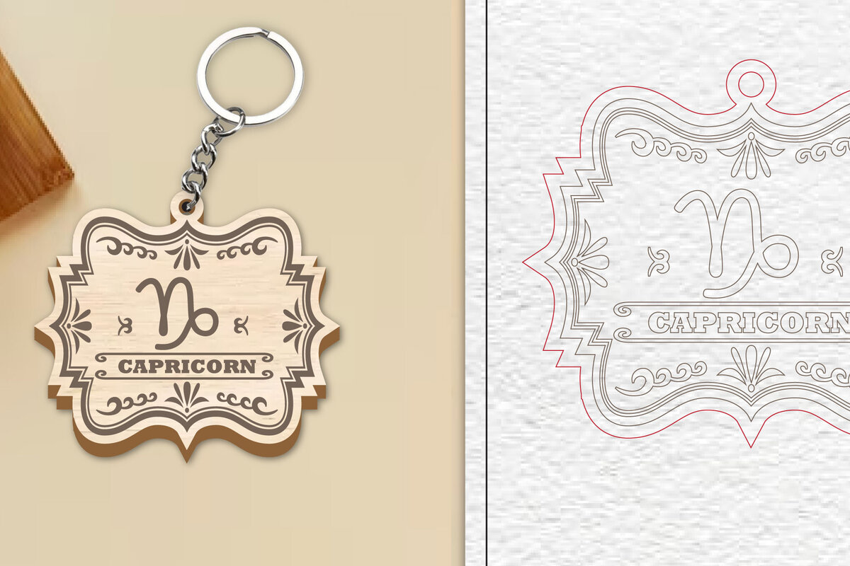 Σετ των 3 Intra απο ξύλο plywood 3mm-4mm πάχος με μπρελόκ με πινακίδα Αιγόκερως Δίασταση 6x6 cm INTRAFABR-99972201