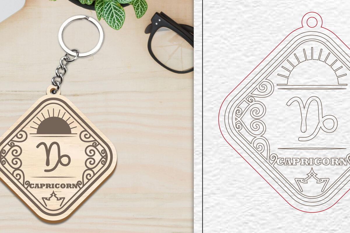 Σετ των 3 Intra απο ξύλο plywood 3mm-4mm πάχος με μπρελόκ με πινακίδα Αιγόκερως Δίασταση 6x6 cm INTRAFABR-100440935