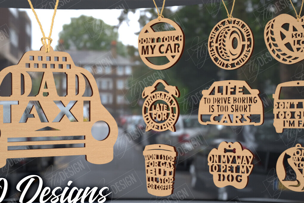 Σετ των 3 Intra απο ξύλο plywood 3mm-4mm πάχος Γούρια αυτοκινήτου | Αξεσουάρ αυτοκινήτου |CNC Δίασταση 4x4 cm INTRAFABR-113447455