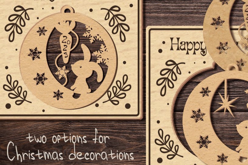 Σετ των 2 Intra απο ξύλο plywood 3mm-4mm πάχος Κάρτα χριστουγεννιάτικο δέντρο παιχνίδι με ένα λαγουδάκι 5 Δίασταση 17x17 cm INTRAFABR-43348593