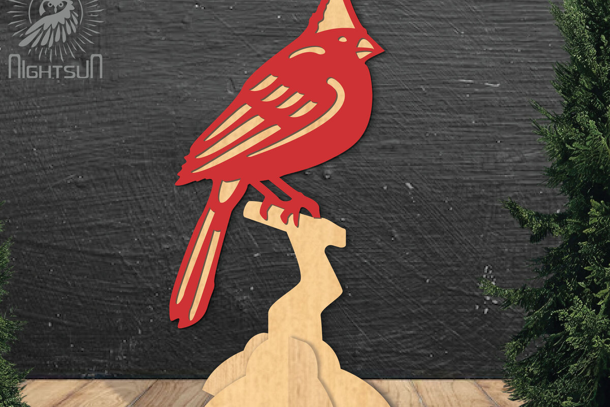 Σετ των 2 Intra απο ξύλο plywood 3mm-4mm πάχος Cardinal Bird Decor Home 3 Δίασταση 15x15 cm INTRAFABR-112551302