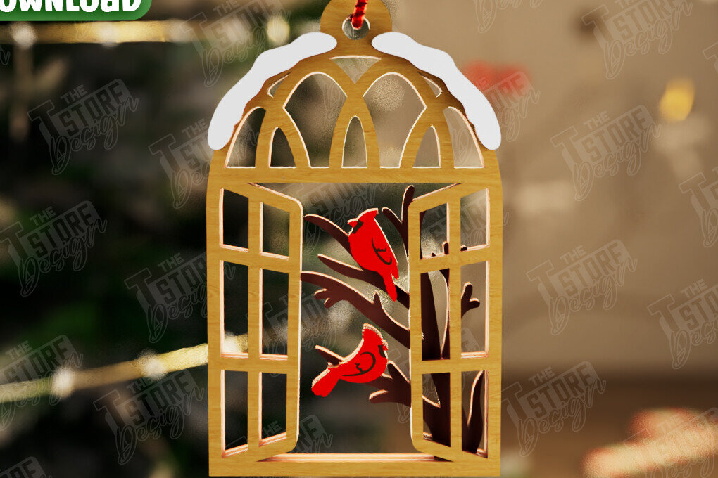 Σετ των 3 Intra απο ξύλο plywood 3mm-4mm πάχος Χριστουγεννιάτικο στολίδι Cardinal Memorial|CNC Δίασταση 8x8 cm INTRAFABR-107885916