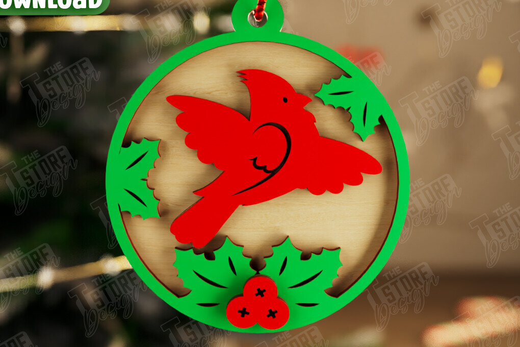 Σετ των 3 Intra απο ξύλο plywood 3mm-4mm πάχος Χριστουγεννιάτικο στολίδι Cardinal Memorial|CNC Δίασταση 8x8 cm INTRAFABR-107885919