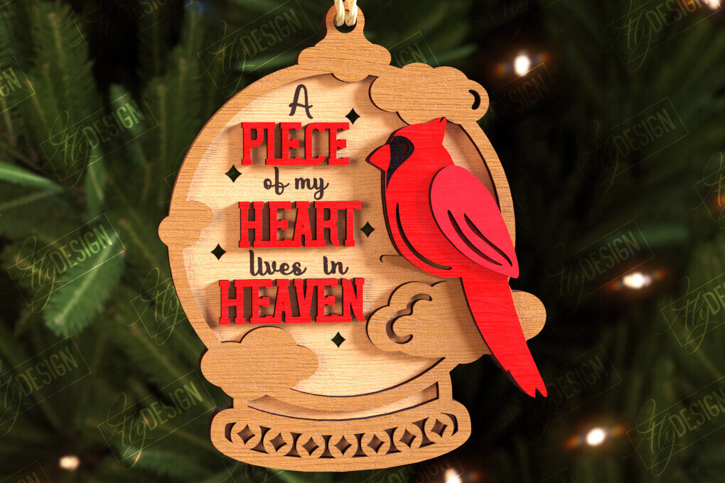 Σετ των 3 Intra απο ξύλο plywood 3mm-4mm πάχος Χριστουγεννιάτικα στολίδια καρδινάλιου αναμνηστικού Δίασταση 8x8 cm INTRAFABR-108897125