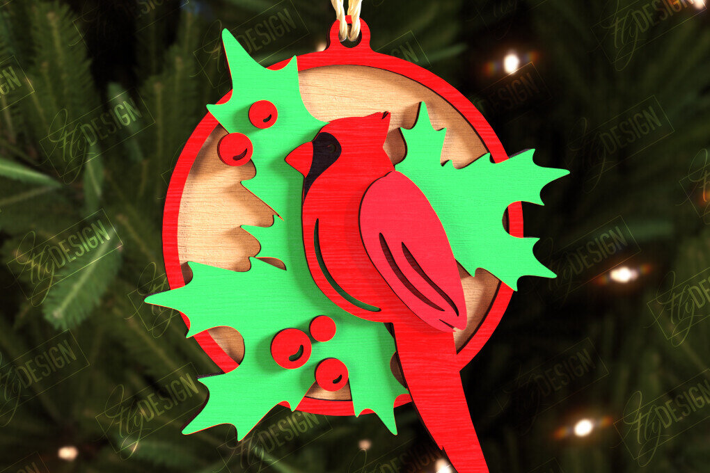 Σετ των 3 Intra απο ξύλο plywood 3mm-4mm πάχος Χριστουγεννιάτικα στολίδια καρδινάλιου αναμνηστικού Δίασταση 8x8 cm INTRAFABR-108896826