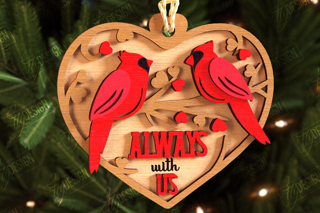 Σετ των 3 Intra απο ξύλο plywood 3mm-4mm πάχος Χριστουγεννιάτικα στολίδια καρδινάλιου αναμνηστικού Δίασταση 8x8 cm INTRAFABR-108896924