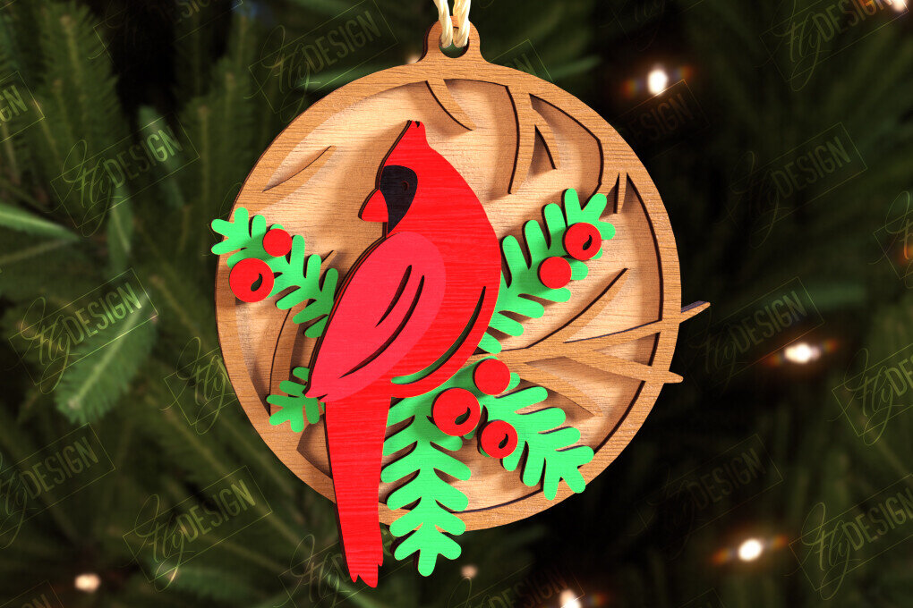 Σετ των 3 Intra απο ξύλο plywood 3mm-4mm πάχος Χριστουγεννιάτικα στολίδια καρδινάλιου αναμνηστικού Δίασταση 8x8 cm INTRAFABR-108897112