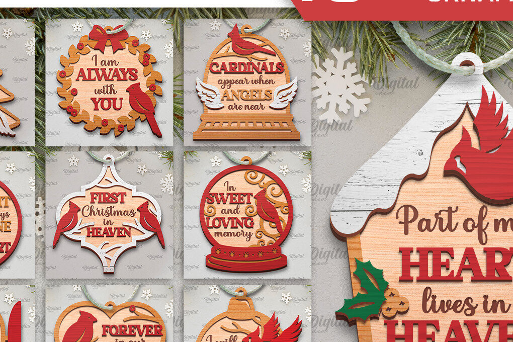 Σετ των 3 Intra απο ξύλο plywood 3mm-4mm πάχος Δέσμη στολίδι δέντρου Cardinal Memorial Δίασταση 8x8 cm INTRAFABR-105218755