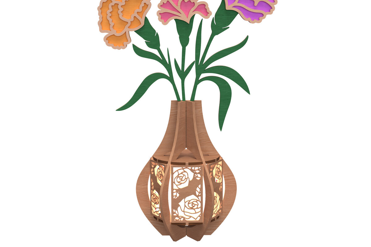 Intra απο ξύλο plywood 3mm-4mm πάχος Σχέδιο κοπής με λέιζερ βάζο γαρύφαλλο Δίασταση 30x20 cm INTRAFABR-112273828