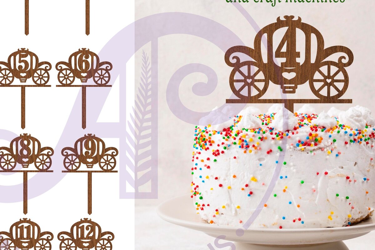 Σετ των 2 Intra απο ξύλο plywood 3mm-4mm πάχος Carriage Number Cake , 13 σχέδια Δίασταση 15x15 cm INTRAFABR-116958845