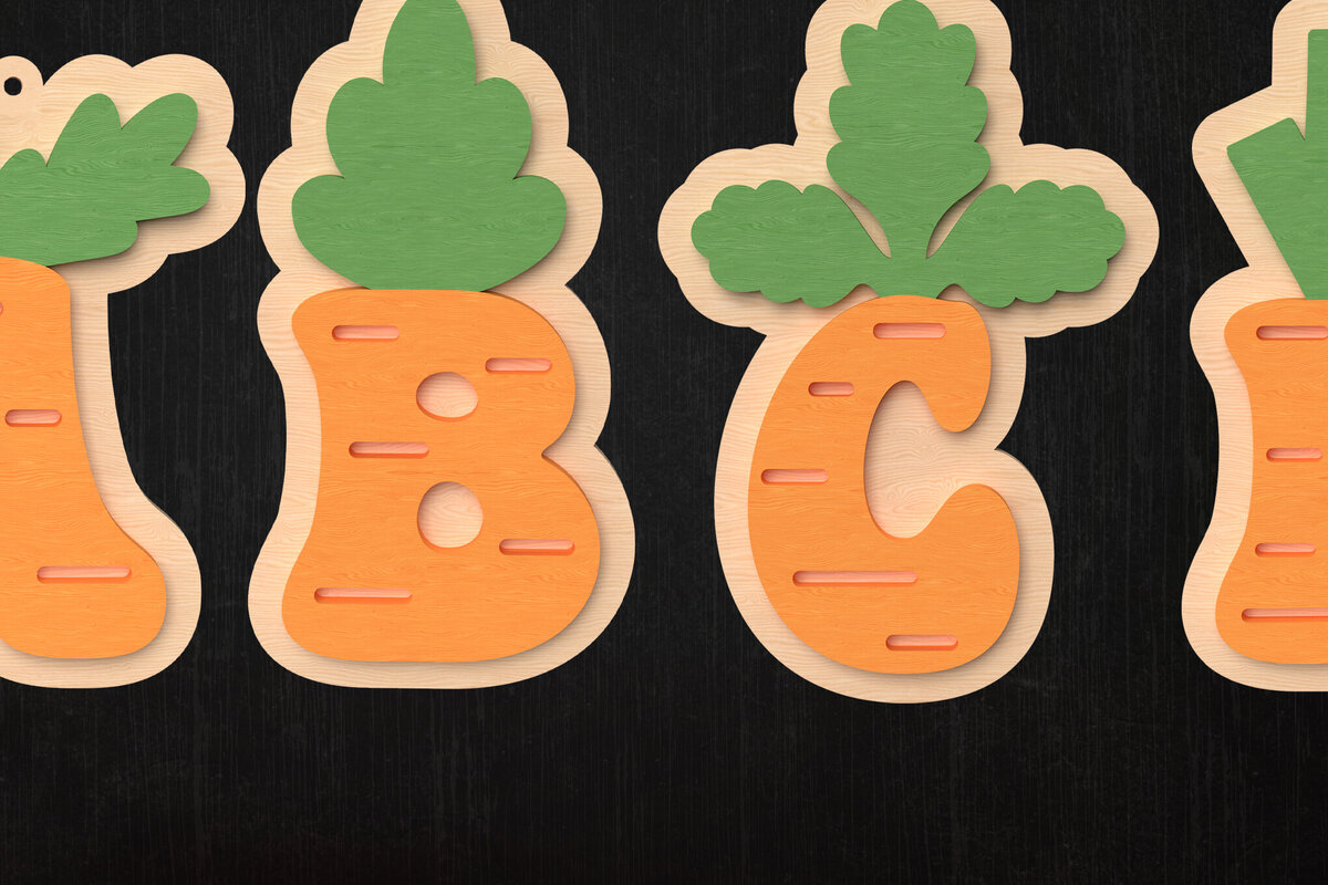 Σετ των 3 Intra απο ξύλο plywood 3mm-4mm πάχος Πασχαλινά στολίδια αλφάβητου καρότου Δίασταση 8x8 cm INTRAFABR-115518669