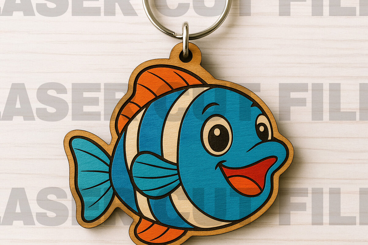 Σετ των 3 Intra απο ξύλο plywood 3mm-4mm πάχος μπρελόκ ψαριών κινουμένων σχεδίων Δίασταση 6x6 cm INTRAFABR-122183306