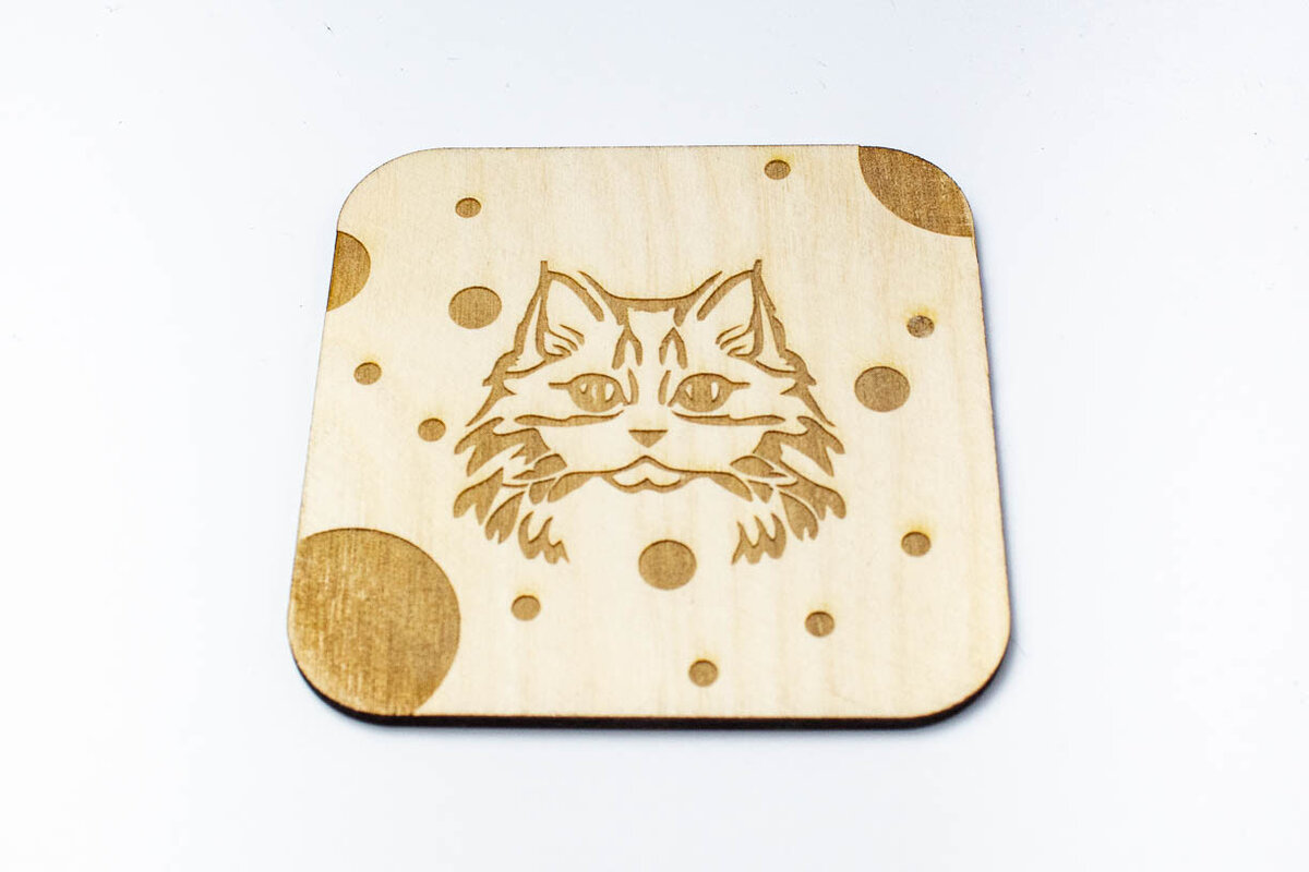Σετ των 2 Intra απο ξύλο plywood 3mm-4mm πάχος Γελοιογραφία Siberian Cat Coaster - Χαραγμένο Δίασταση 15x15 cm INTRAFABR-66210905