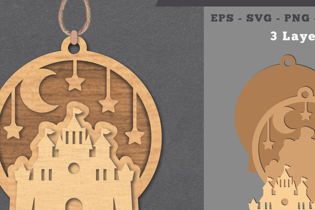 Σετ των 3 Intra απο ξύλο plywood 3mm-4mm πάχος Στολίδι Castle Δίασταση 8x8 cm INTRAFABR-112011281