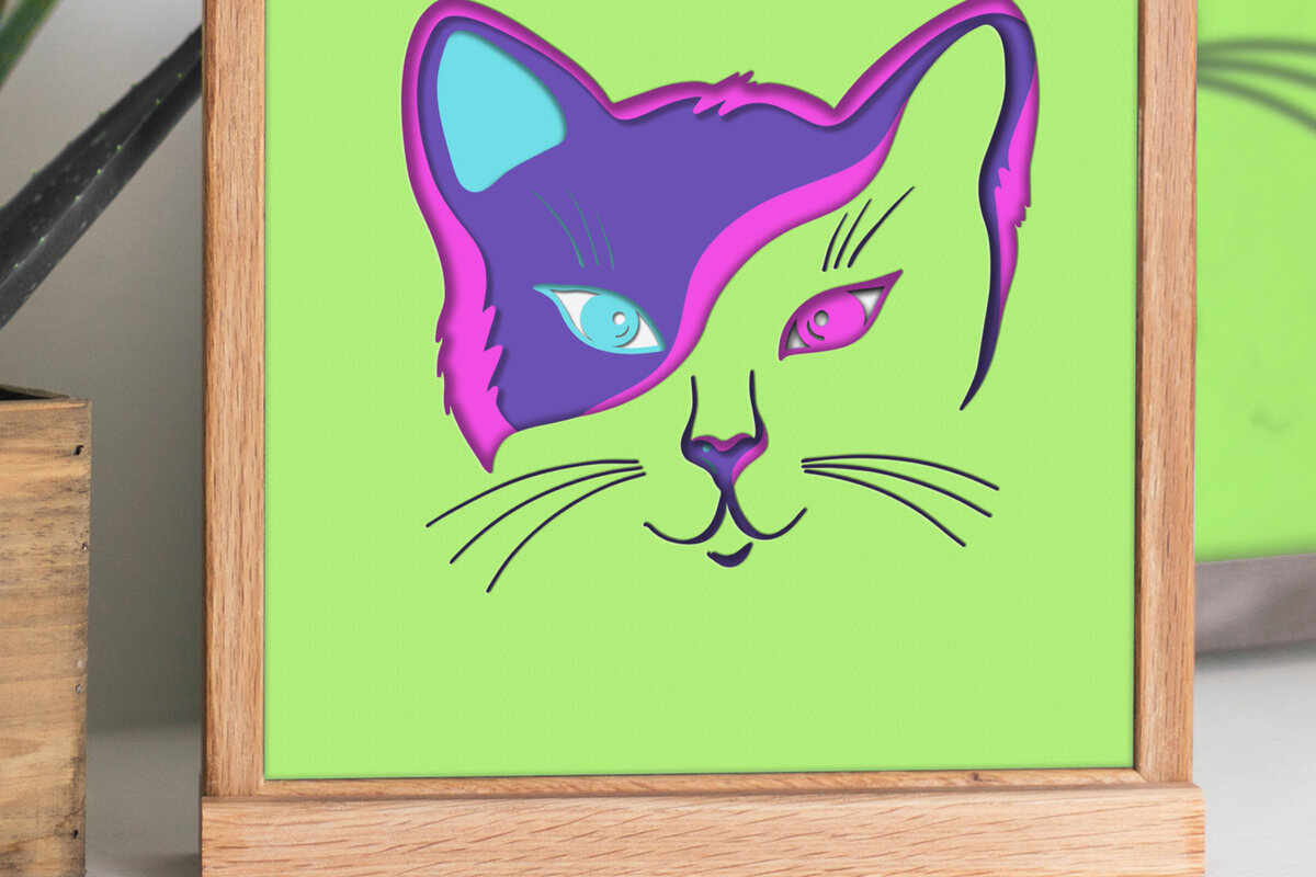 Σετ των 2 Intra απο ξύλο plywood 3mm-4mm πάχος Cat 3D Shadow Box - Πολυεπίπεδο Χαρτόκοπο Δίασταση 25x25 cm INTRAFABR-25390381