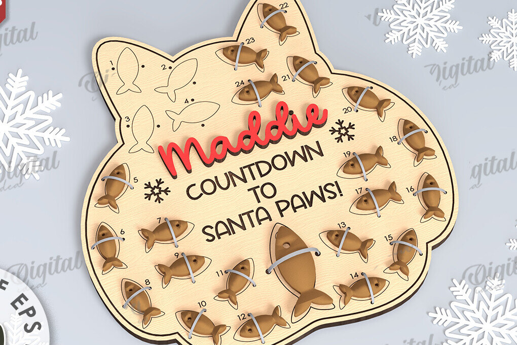 Intra απο ξύλο plywood 3mm-4mm πάχος Cat Advent Calendar Design Cut  Δίασταση 30x20 cm INTRAFABR-108510826