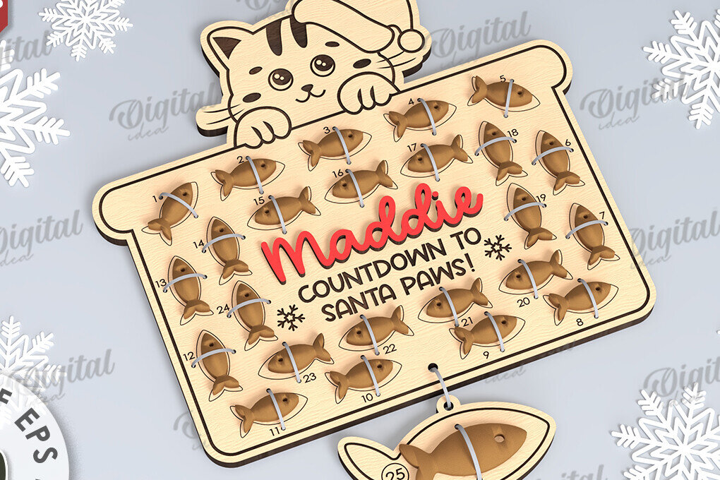 Intra απο ξύλο plywood 3mm-4mm πάχος Cat Advent Calendar Design Cut  Δίασταση 30x20 cm INTRAFABR-108510879