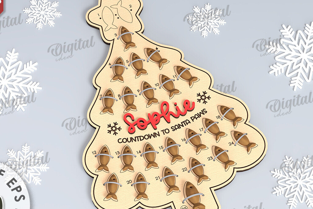 Intra απο ξύλο plywood 3mm-4mm πάχος Cat Advent Calendar Design Cut  Δίασταση 30x20 cm INTRAFABR-108511039