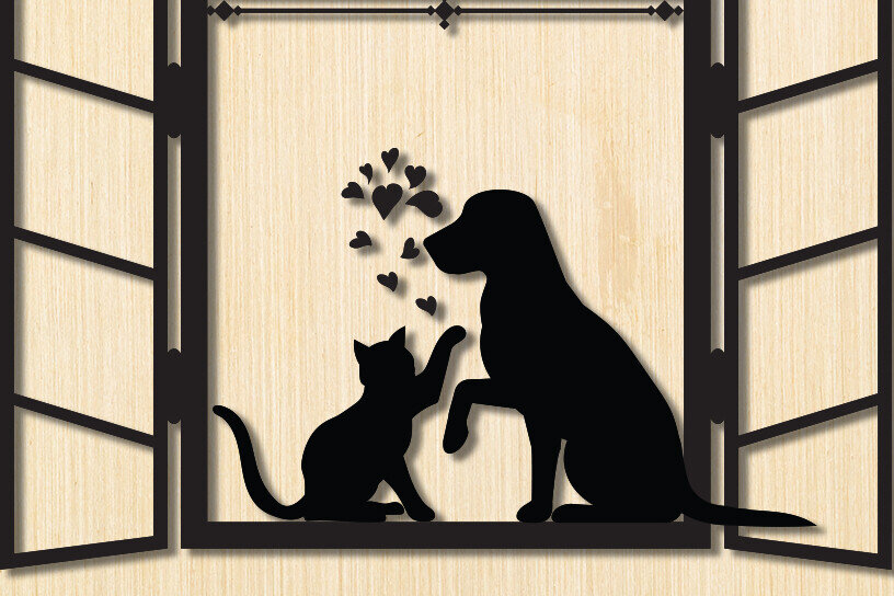 Σετ των 2 Intra απο ξύλο plywood 3mm-4mm πάχος Διακόσμηση τοίχου για λάτρεις της γάτας και του σκύλου Δίασταση 15x18 cm INTRAFABR-91231151