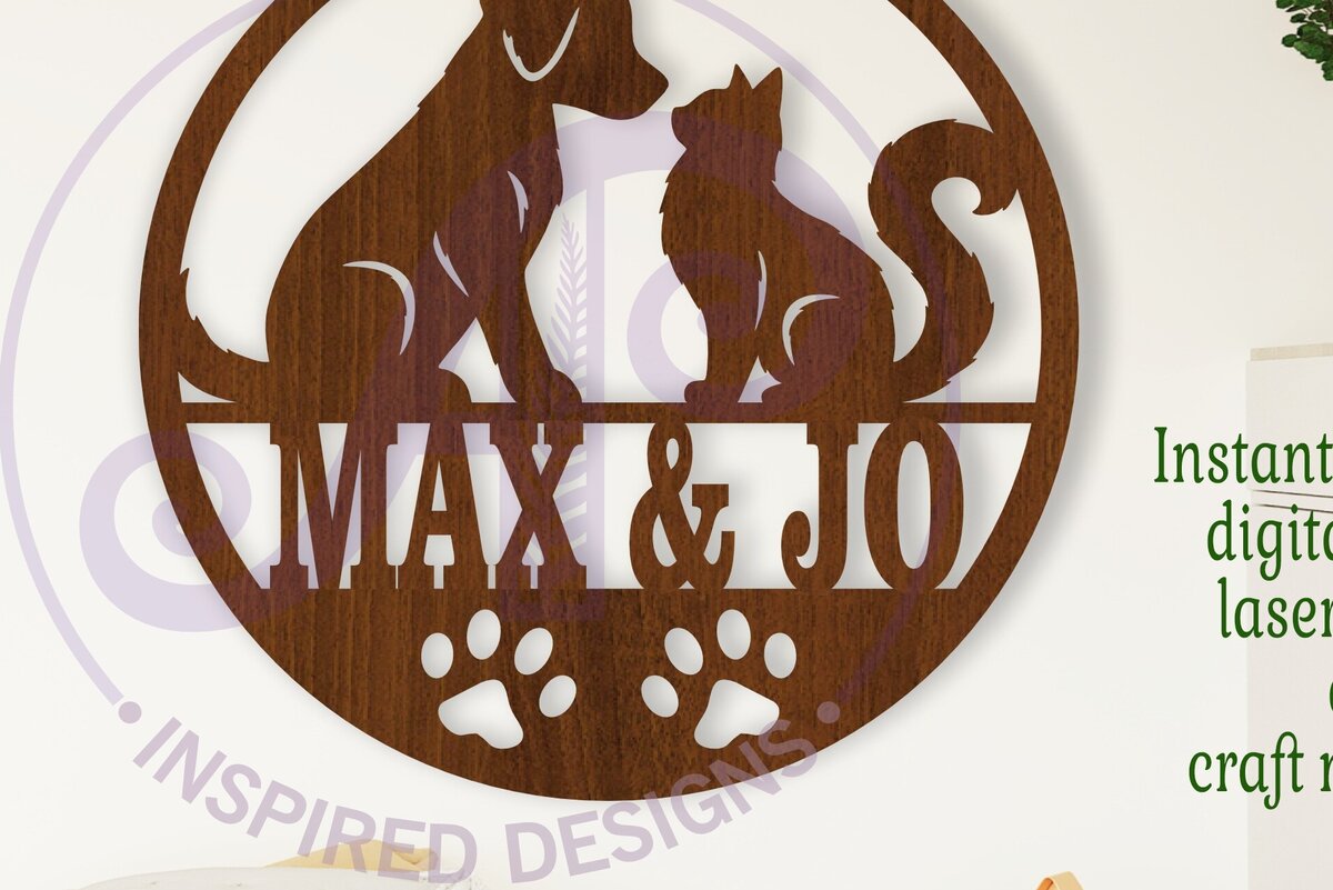 Σετ των 3 Intra απο ξύλο plywood 3mm-4mm πάχος Σύμβολο ονόματος κατοικίδιου γάτας και σκύλου  Δίασταση 6x6 cm INTRAFABR-109049951