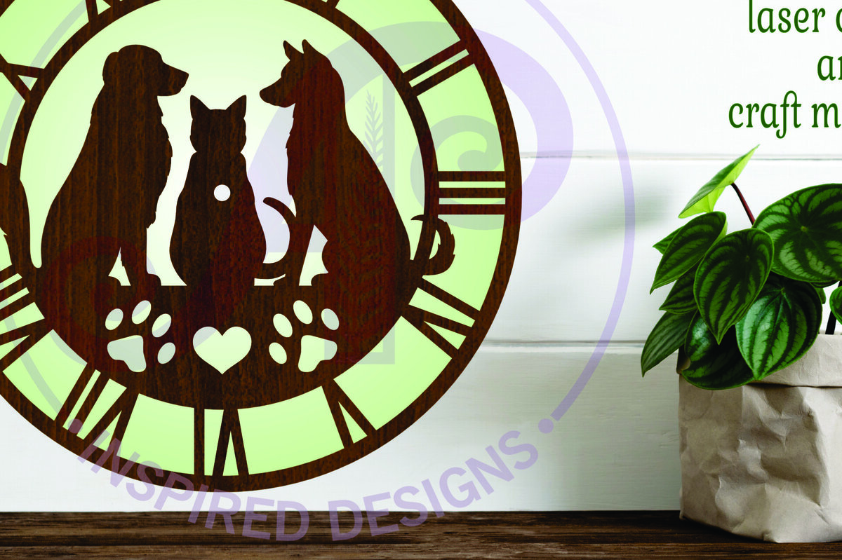 Σετ των 3 Intra απο ξύλο plywood 3mm-4mm πάχος Ρολόι τοίχου για γάτες και σκύλους κατοικίδια ζώα Δίασταση 8x8 cm INTRAFABR-108140602