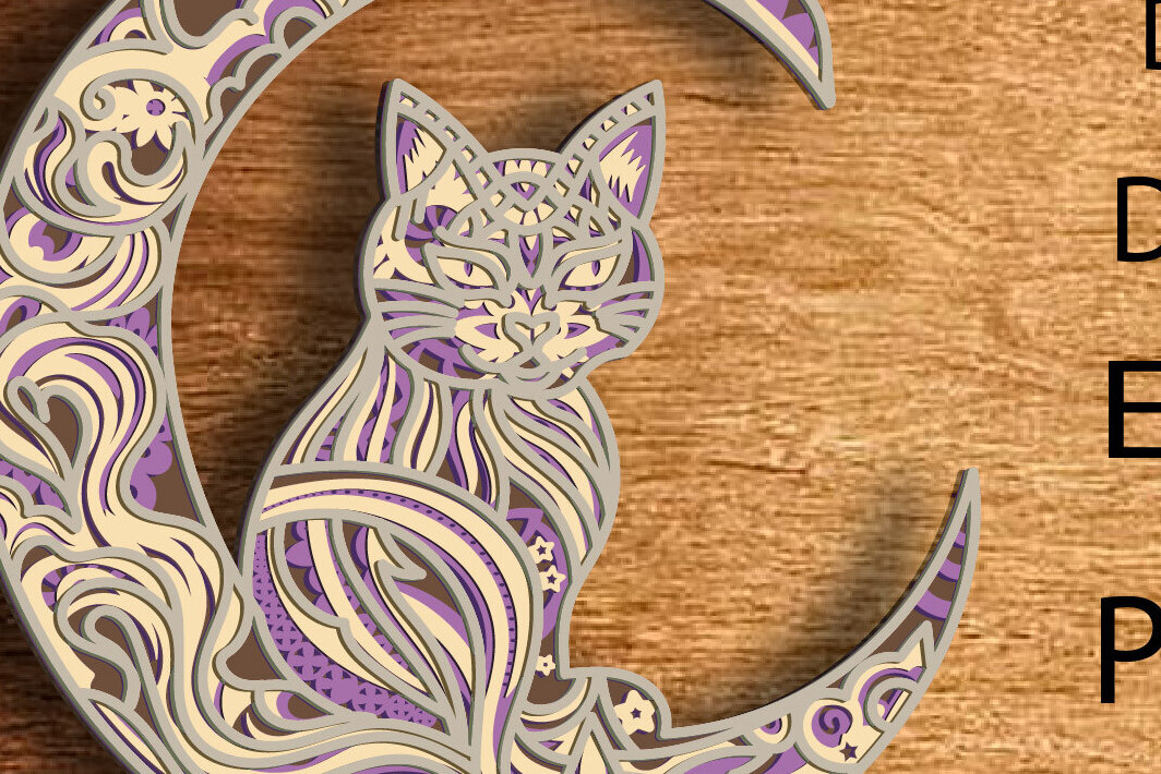Intra απο ξύλο plywood 3mm-4mm πάχος Cat and Moon 3D Mandala Multilayer Δίασταση 30x30 cm INTRAFABR-82256465