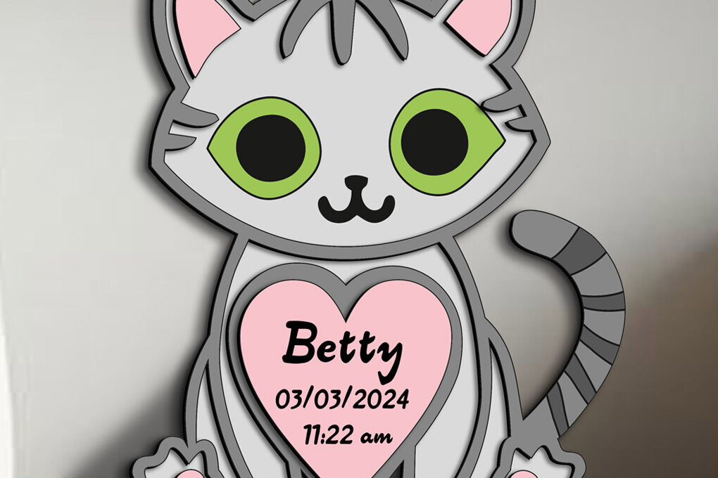 Σετ των 3 Intra απο ξύλο plywood 3mm-4mm πάχος Γάτα Ανακοίνωση γέννησης μωρού Σημάδι Νεογέννητο Δίασταση 6x6 cm INTRAFABR-103243770