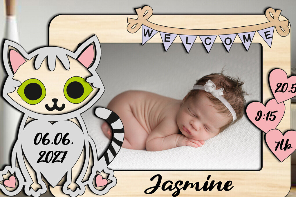 Intra απο ξύλο plywood 3mm-4mm πάχος Γάτα μωρό δώρο Πλαίσιο Νεογέννητο Δίασταση 20x30 cm INTRAFABR-123794812